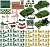 AuntyFey 105 PCS Army Men Playset with Army Men Action Figures, Army Men Soldiers Toys for Boys Kids Ages 4-8-12, Military Toys Set with Army Men Tank, Plane, Green Army Men, Army Guys, 4 Cars