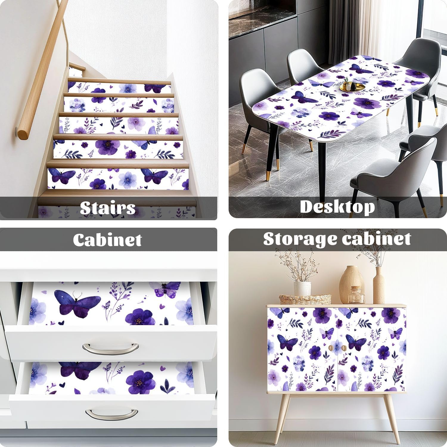 24"x118" Peel and Stick Wallpaper Seamless Purple Butterfly Floral Romantic Elegant Violet Butterflies Contact Paper Self Adhesive Removable Wallpaper Waterproof for Backsplash Bedroom Kitchen