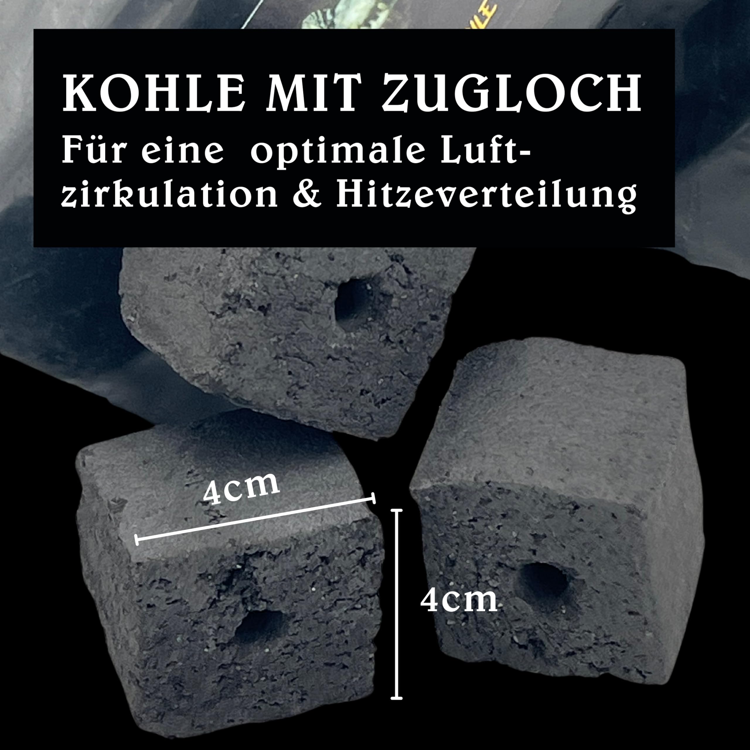 Kokosnuss Kohle Cubes 40x40mm 6kg I Kohlewürfel mit Zugloch I Nachhaltige Naturkohle mit Langer Brenndauer & wenig Asche I Grillkohle mit geringer Rauchentwicklung