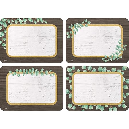 amazon com schoolgirl style simply boho greenery name tags self adhesive student name tags with leaves for cubby or locker labels field trips back to school 40 pc everything else