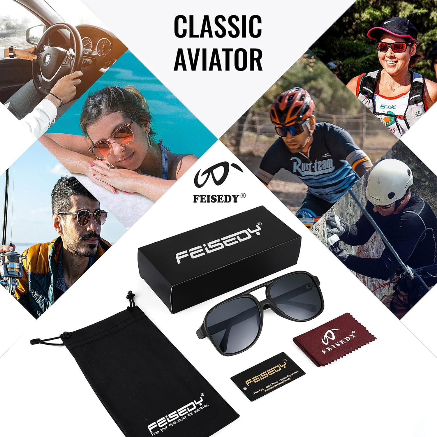 FEISEDY Vintage Retro 70s Plastic Aviator Sunglasses Women Men Classic Large Squared Frame B2751 - Image 6