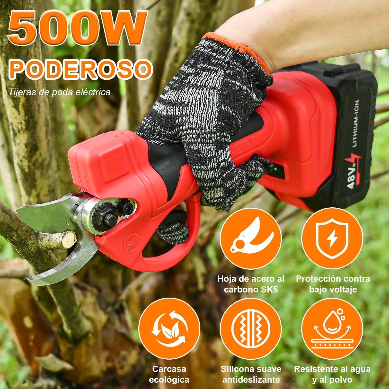 Tijeras de Podar Eléctricas, GuKKK 35mm Potentes Tijeras de Podar con 2 x 2000mAh Baterías, Cesoie elettriche senza fili, Secatore Elettrico, 3 Ah Cesoie Elettriche per potatura giardinaggio e vigneto