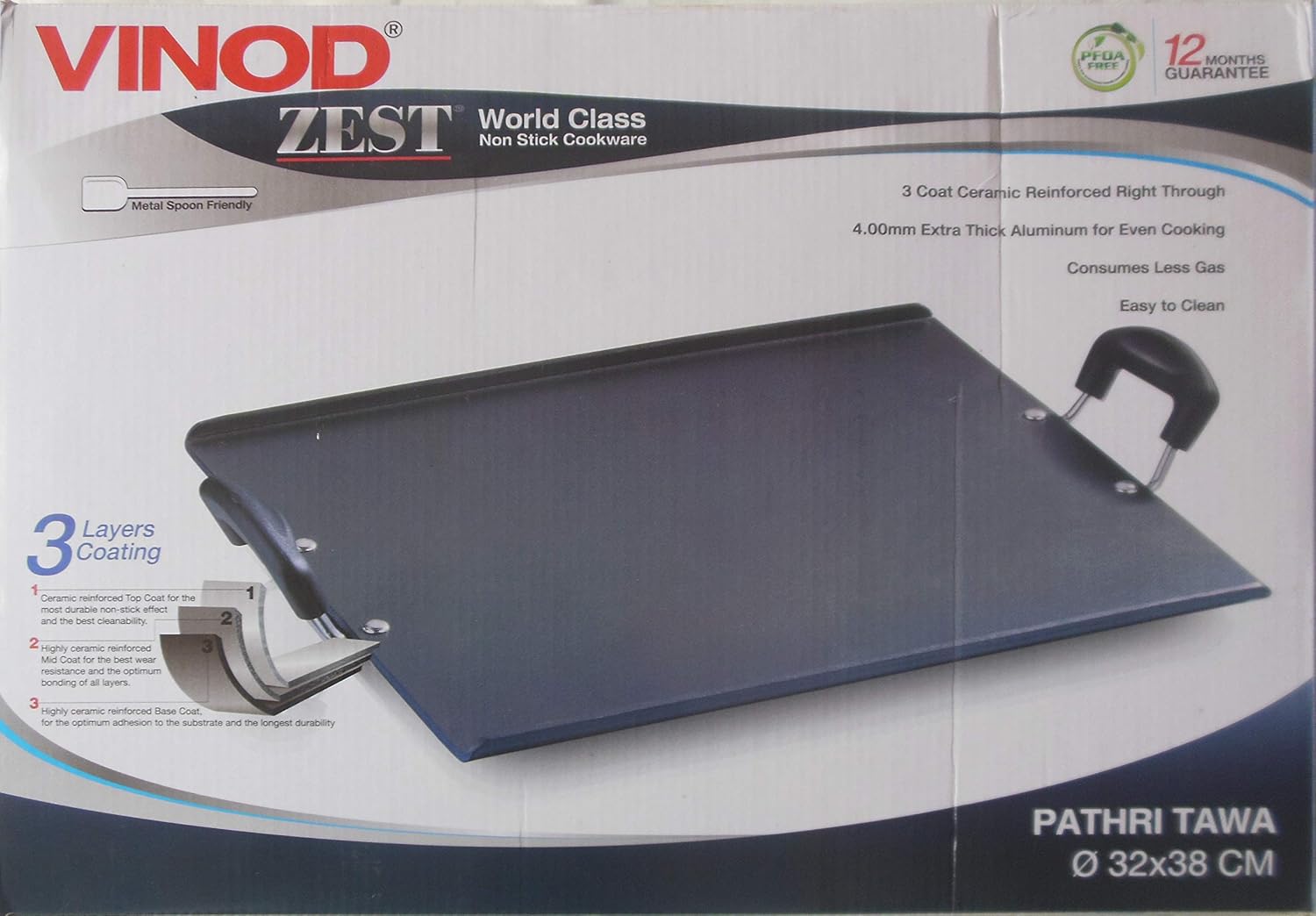 Vinod Pathri Tawa 32x38cm, Square, Non-Stick. 4mm Extra Thick.
