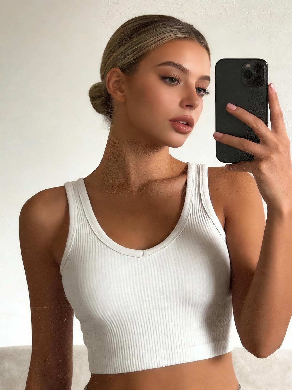 PINKSAVIOR 3 Pack Crop Tank Tops for Women V Neck Sleeveless Basic Tanktops for Workout Yoga Shirts - Image 6