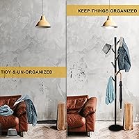 Vista 8 de FEBTECH - Perchero independiente con 6 ganchos- Perchero portátil de acero con acabado negro de 70 pulgadas - Perchero para sombreros de vaquero