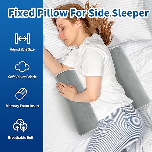 Vista 3 de BALAPET Body Pillow for Side Sleeper Back Sleeper, Roll Cylinder Pillow for Better Sleep Breathing (Grey, Standard Size)