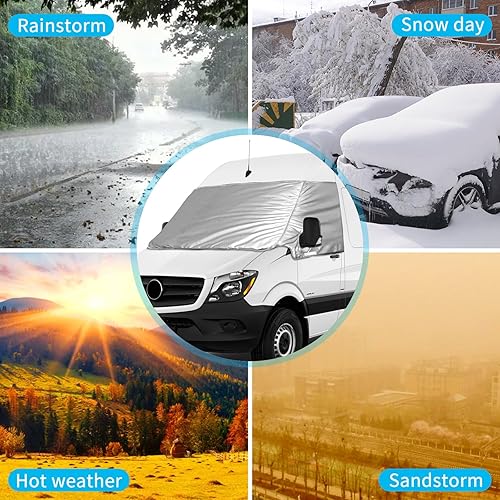 Miniatura 8 de Cubierta plateada de ajuste personalizado para parabrisas compatible con Crafter Mercedes Benz Sprinter Cargo Van 2007-2019 para bloqueo de