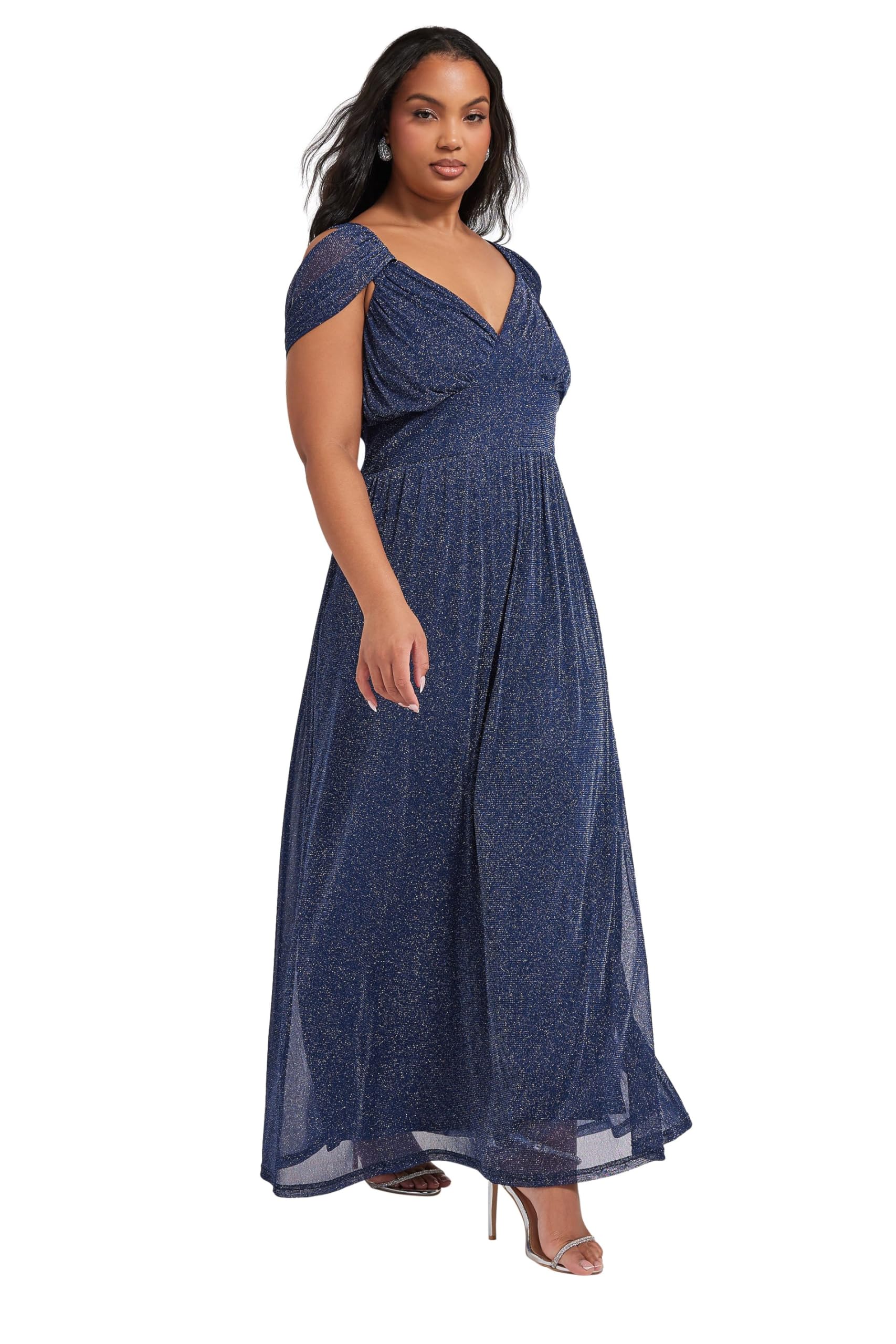 Yours Women's Dark Navy Metallic Cold Shoulder Maxi Dress In | : Size 22