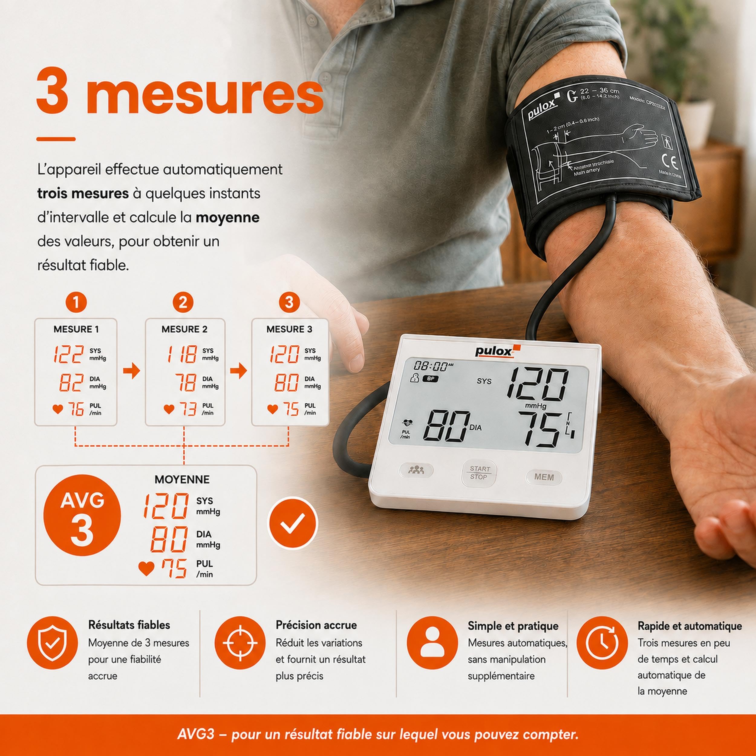 Pulox BP-200 - Tensiomètre automatique avec détection AFib en cas de troubles du rythme cardiaque et de fibrillation auriculaire