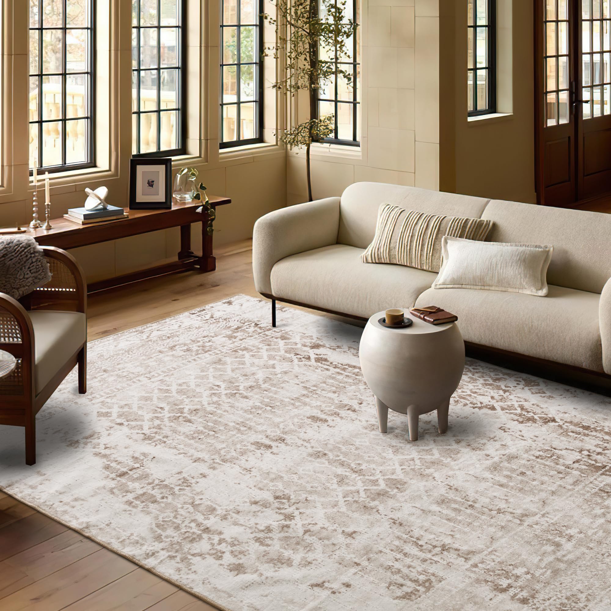 PONY DANCE Alfombra Pelo Corto Alfombras Salón y Dormitorio 160x230cm Alfombras Antideslizante y Lavables Alfombra Vintage de Habitacion, Taupe