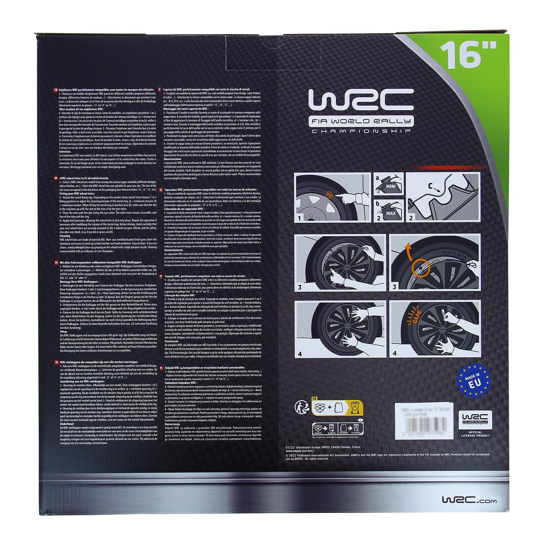 WRC 007599 4 kołpaki 16 cali, kołpaki ozdobne Turbo Bicolor szare i czarne