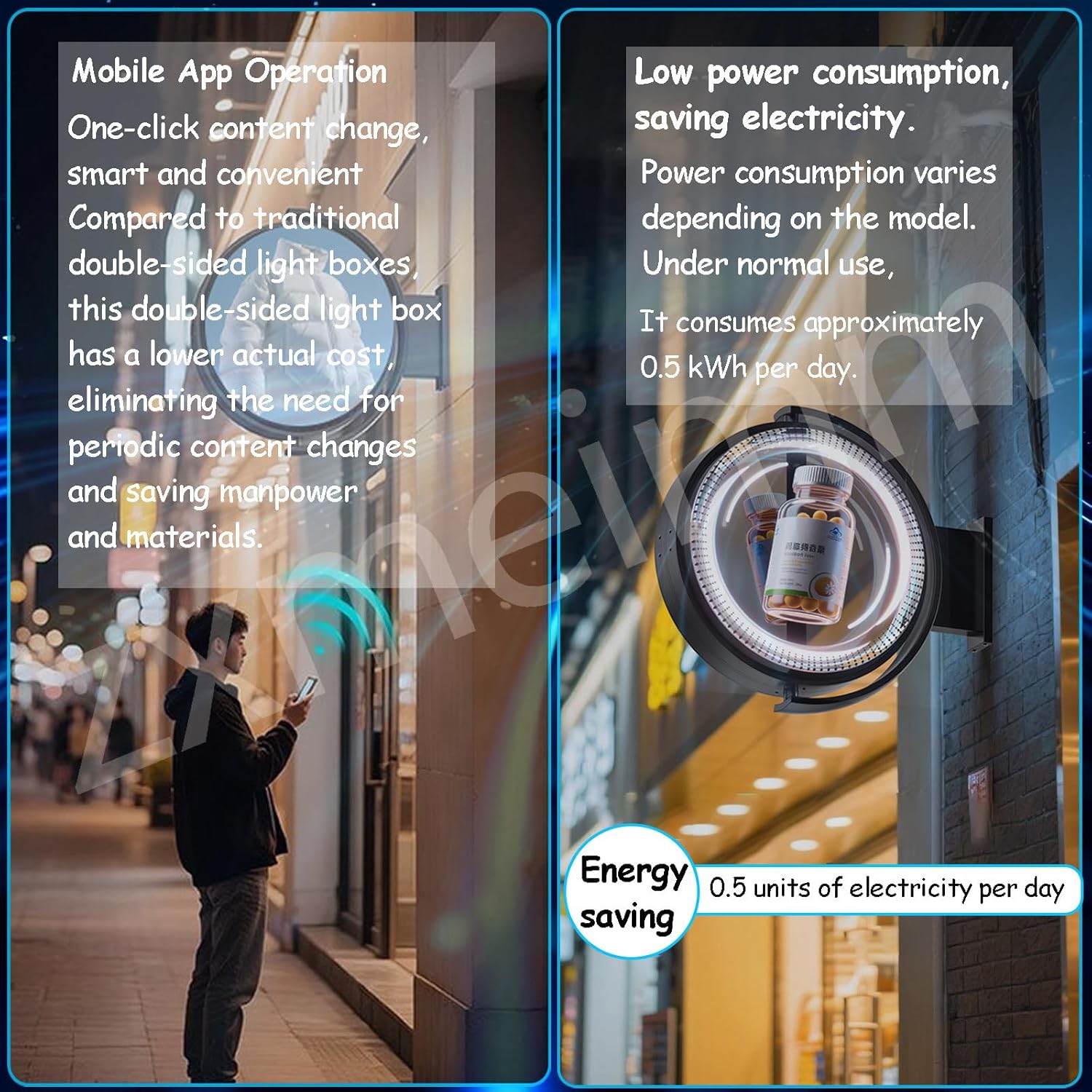 Naked Eye 3D Hologram Fan Projector, Double-Sided HD LED Advertising Display, Mobile APP Controlled Signage for Shop Restaurant Mall Bar 60cm