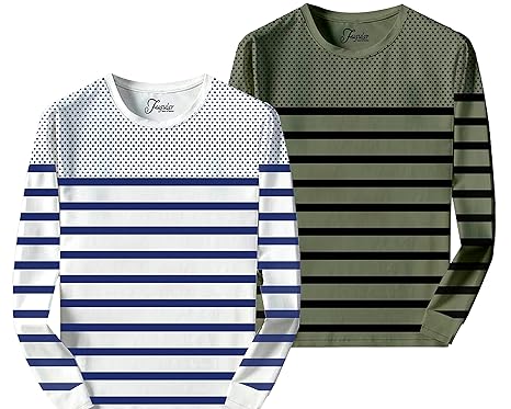JUGULAR Boys Dot Striped Full Sleeve Cotton Printed T-Shirt (Pack of 2)