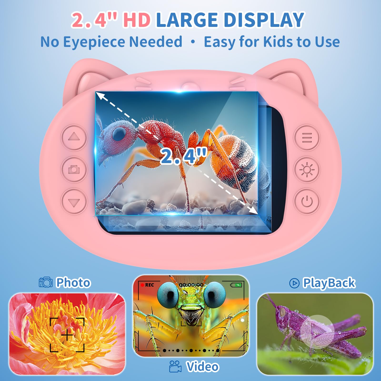 BEBANG - Microscopio digital de mano para niños con visualización 4K de 2.4 pulgadas, miniscopio de bolsillo recargable, lupa portátil para joyería de monedas, kit de ciencia Edu, juguete STEM regalo