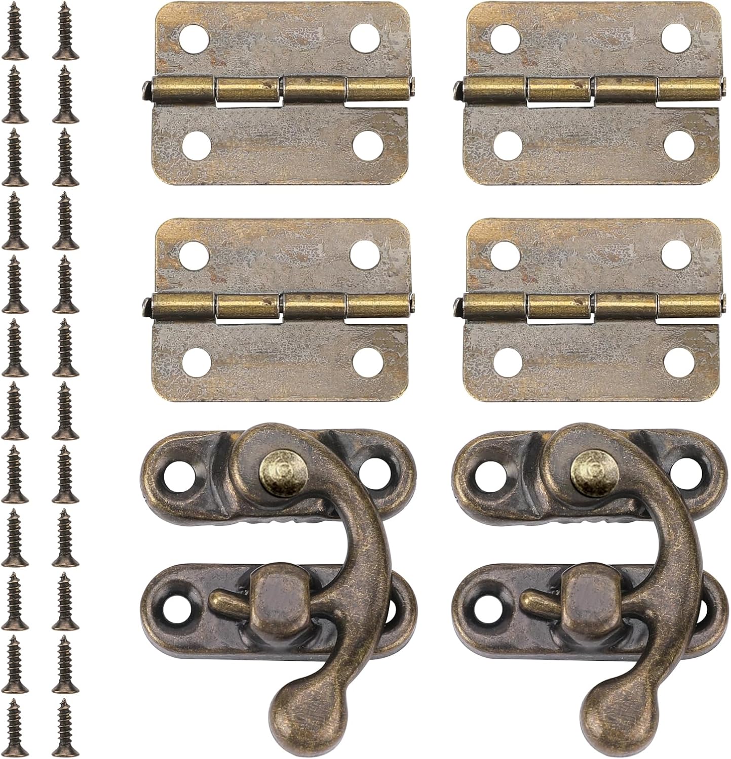 Retro Design Jewelry Box Antique Latch Hook, Antique Bronze Right Latch Hook Hasp and Hinges Set for Decorative Cabinet Small DIY Crafts Wooden Jewelry Box Gift Project 2 Pcs Hasp Catch 4 Pcs Hinges