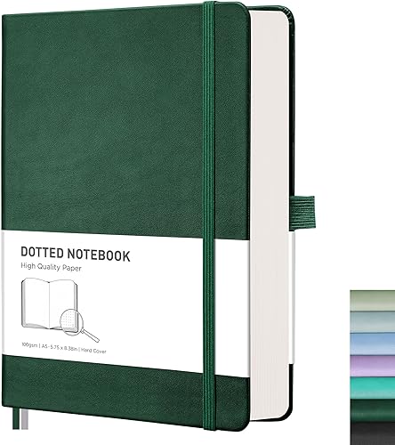 RETTACY Cuaderno de cuadrícula punteada con cuadrícula punteada, diario A5 de cuadrícula punteada con 320 páginas, papel premium de 100 GSM, tapa