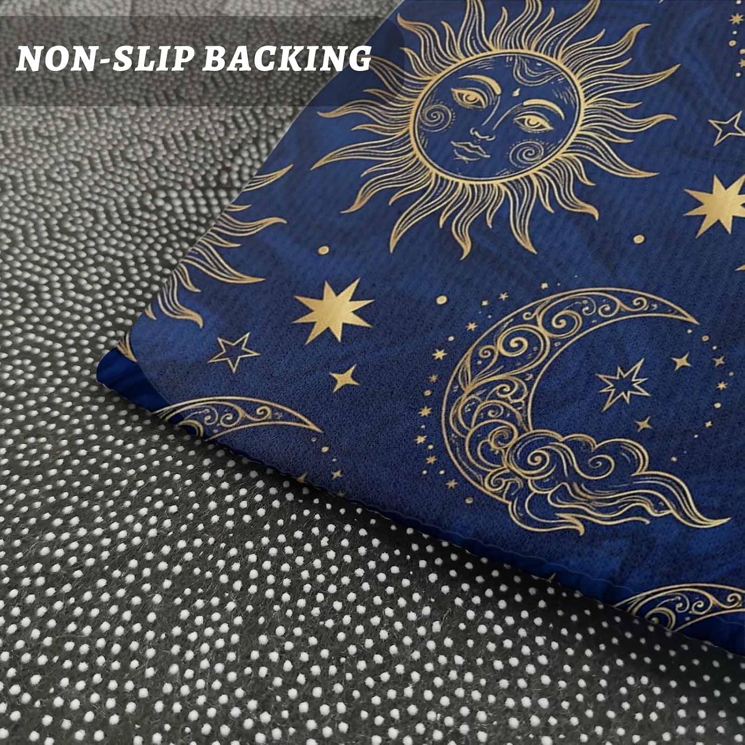 Teamery Kitchen Mats for Floor Retro Boho Star and Moon Washable Non Slip Kitchen Rugs 1PCS, Dark Blue Night Sky Absorbent Standing Mats for Sink Bathroom Office Living Room 15.7x47.2in