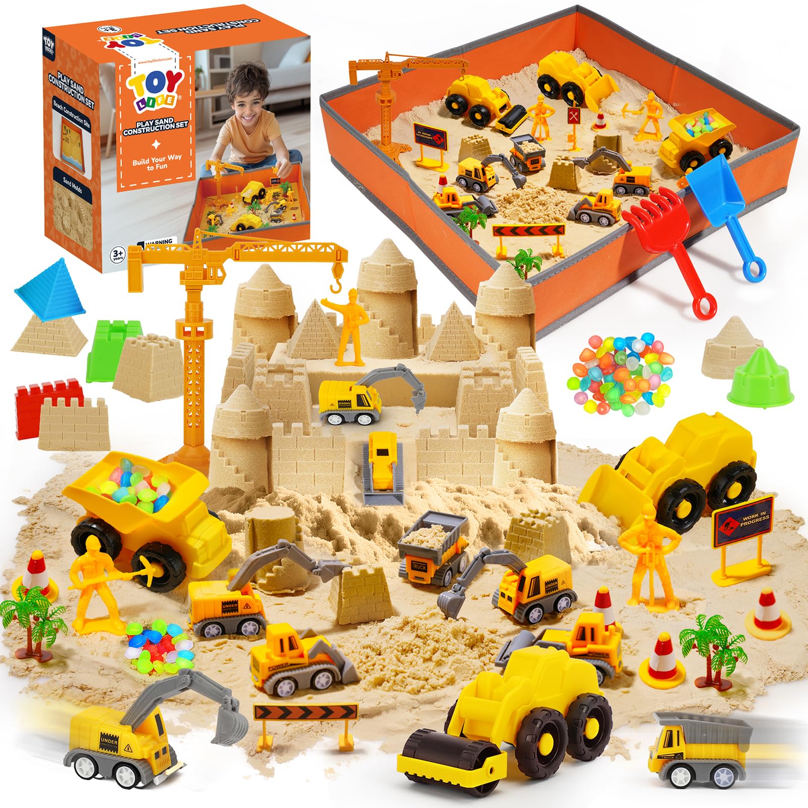 38-Piece Construction Sand Kit with Foldable Sandbox, Ages 3+