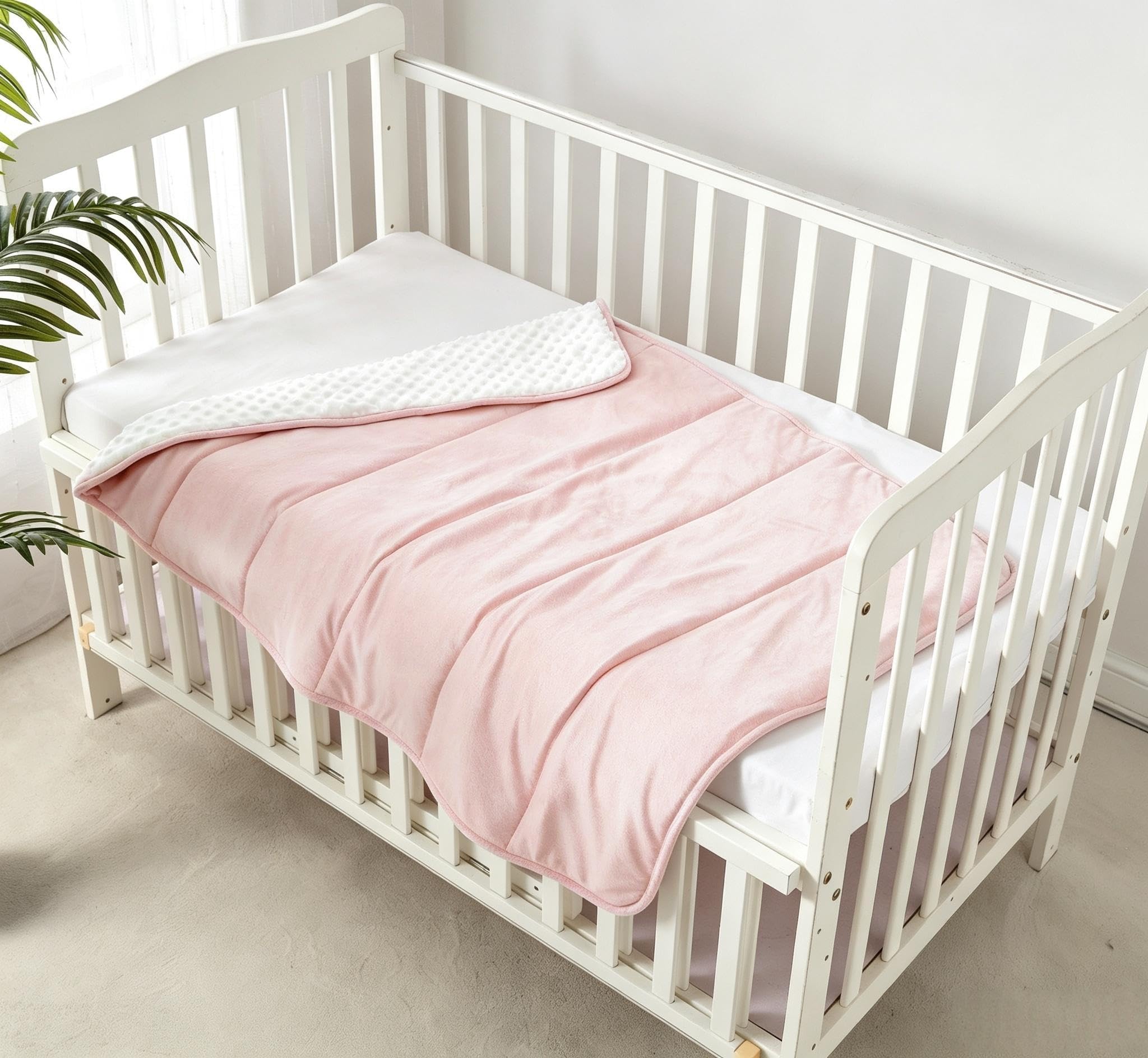 CREVENT Minky Baby Quilt Blanket for Girls Boys, Soft Plush Receiving Blanket for Newborns - 30x40 Inches (Pink + White)