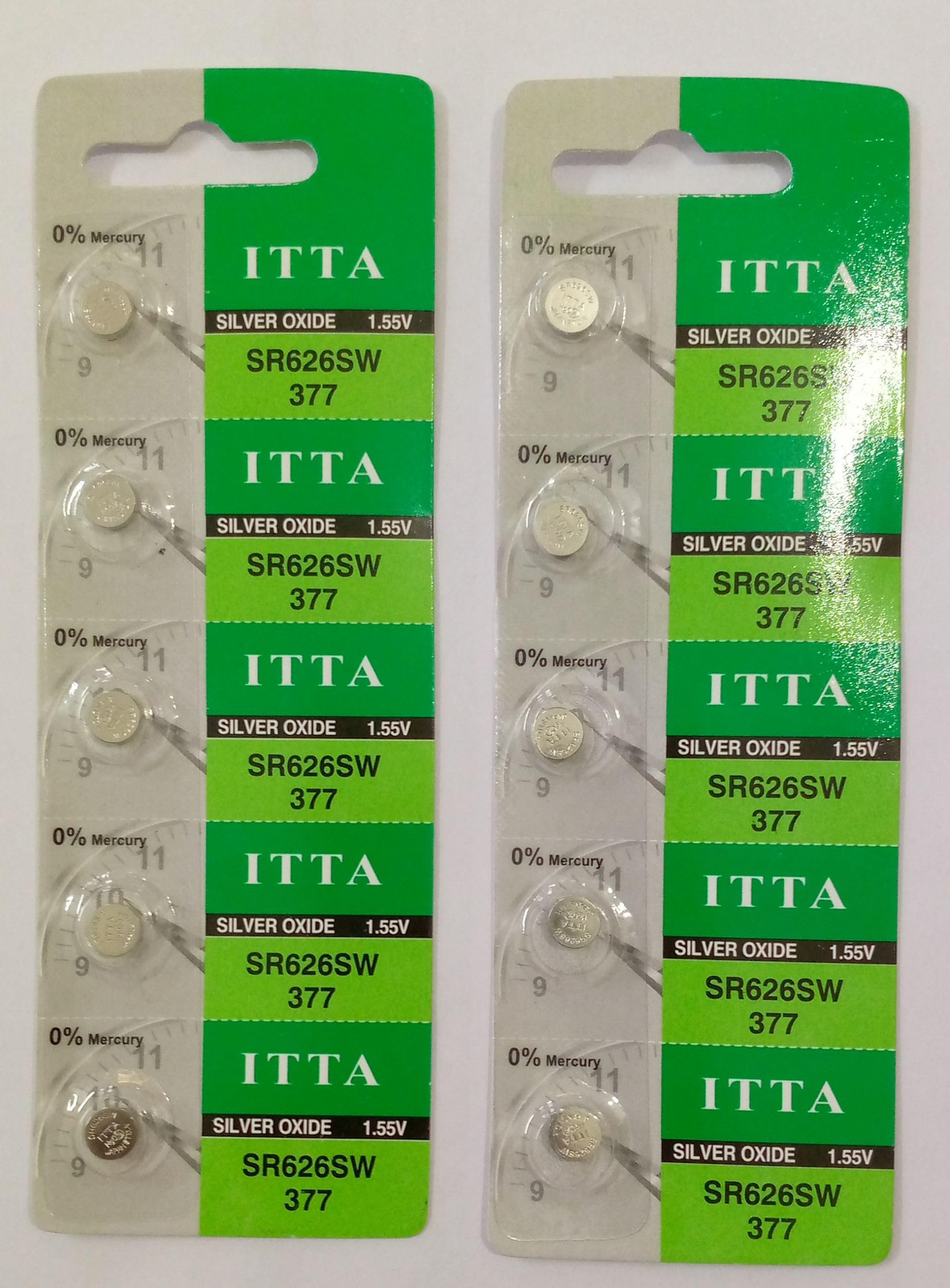 PPI Online (Pack of 10) Watch Batteries SR626SW 377A 1.55V Alkaline Button Cell Universal for Watch Battery Replacement (Yellow or Green Packing May Come)-image-16