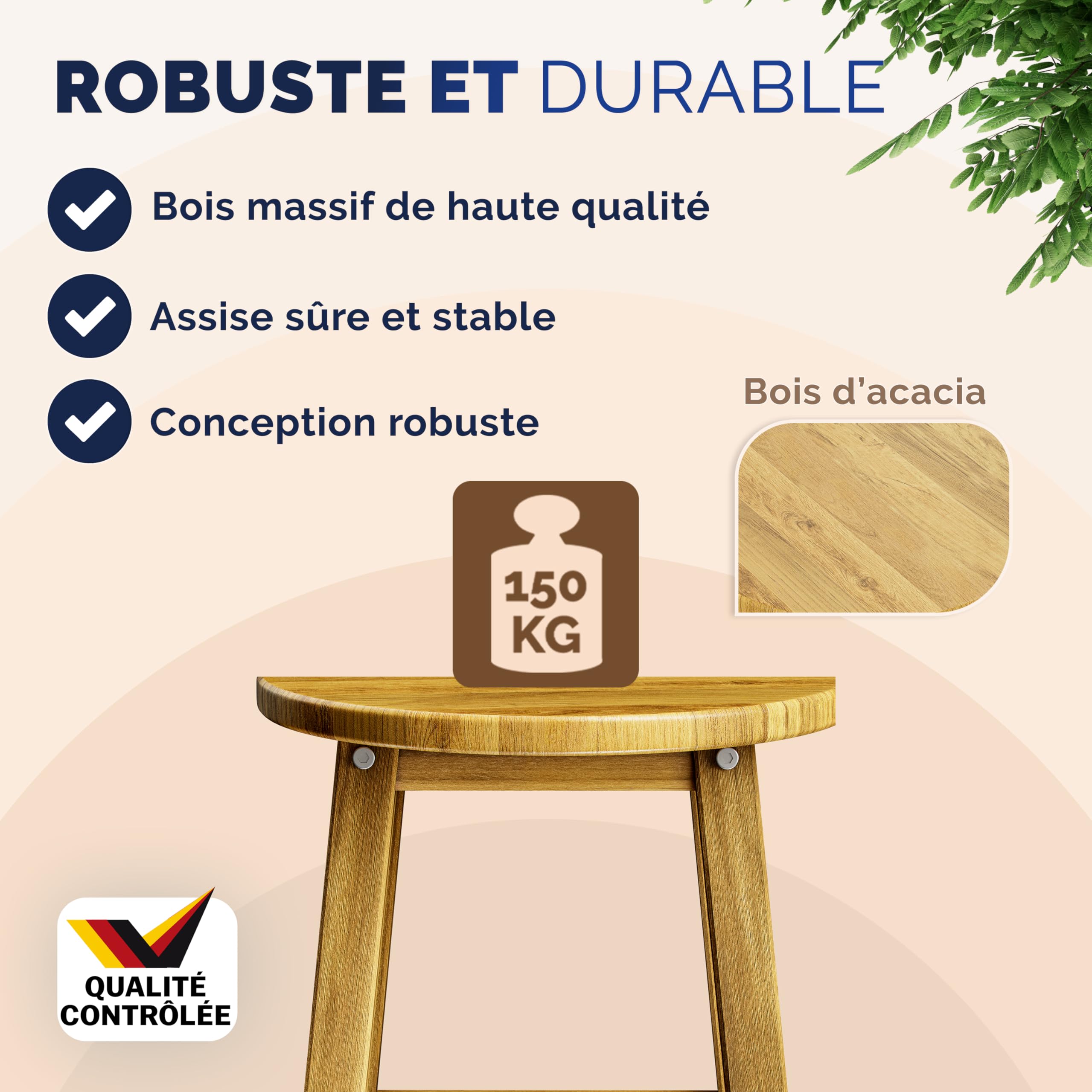 Casaria® 4X Tabourets de Bar chaises Hautes Bois d'acacia Assise Ronde avec Repose-Pieds Hauteur 75 cm Style Rustique