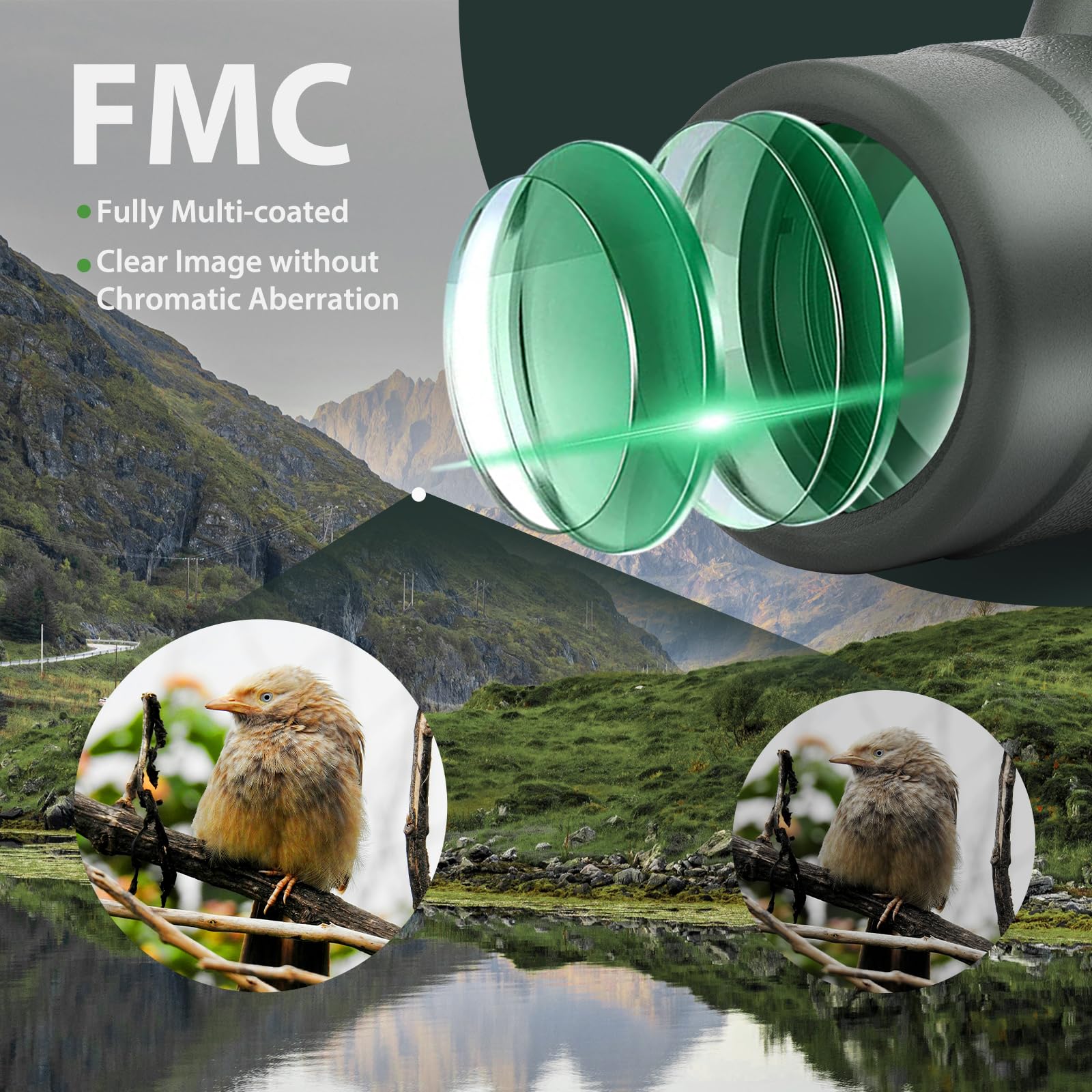 Monocolo 10x42 Per Adulti BOSSDUN, Prisma BAK-4 E Lenti FMC, Impermeabile, Per Birdwatching, Caccia, Campeggio E Viaggi