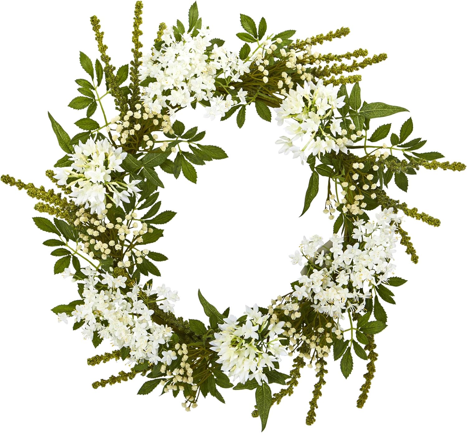 Nearly Natural 24-in. White Mixed Floral Artificial Wreaths
