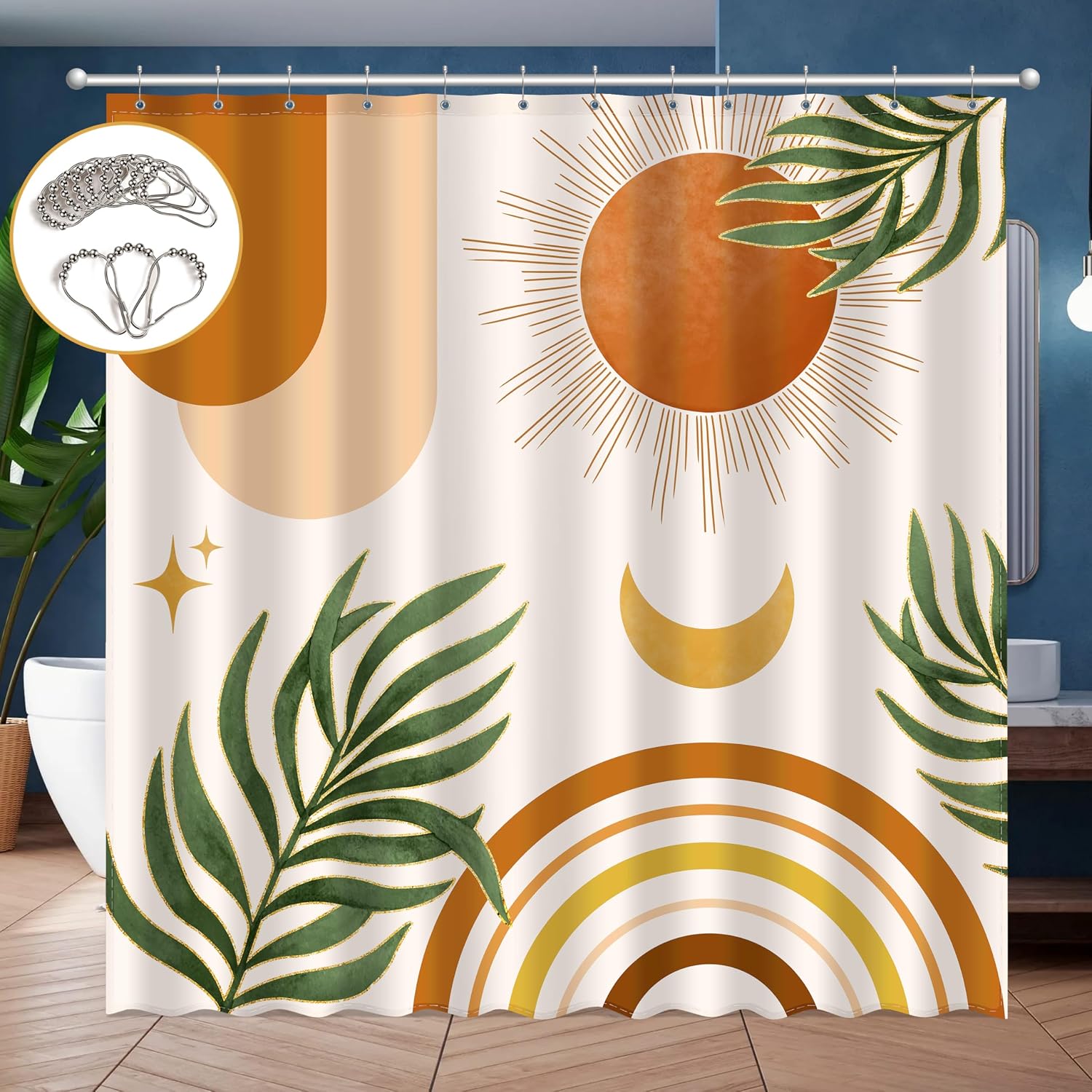 Amazon.com: JWXCBIM Boho Mid Century Shower Curtain, Bohemian Orange ...