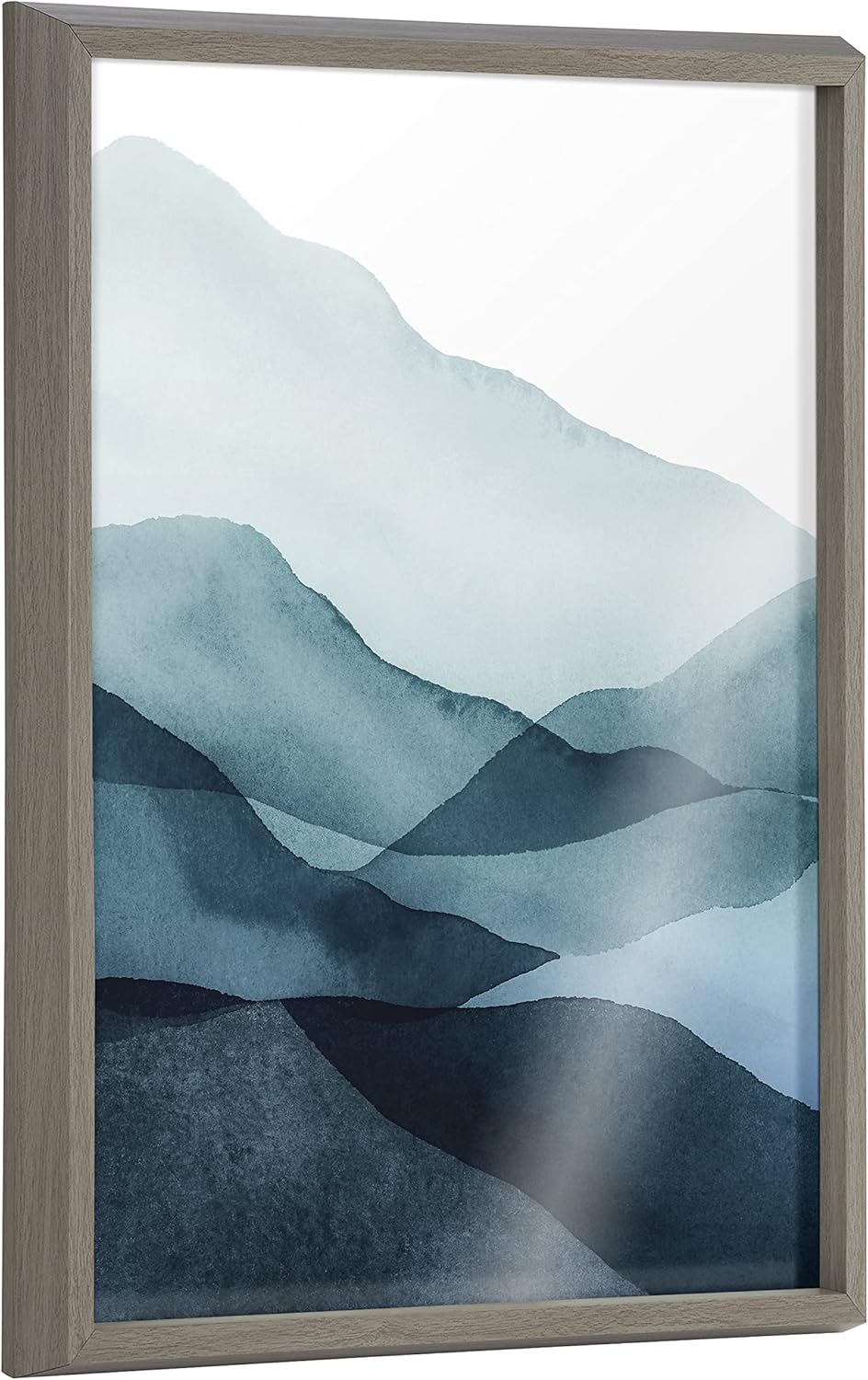 Kate and Laurel Blake Blue Mountain Range Framed Printed Glass Wall Art by Amy Lighthall; 18 x 24 Gray; Decorative Landscape Glass Art for Wall