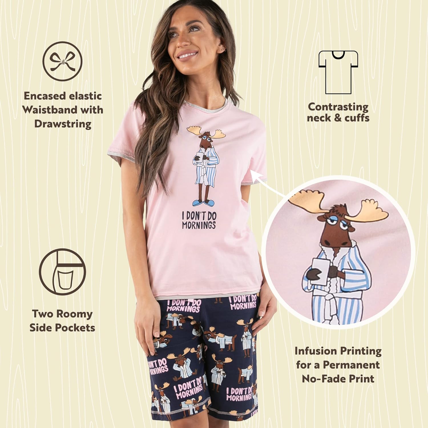 Lazy One Bermuda Short and T-Shirt Set, Cute Pajama Lounge Set for Women, Summer Loungewear - Image 6