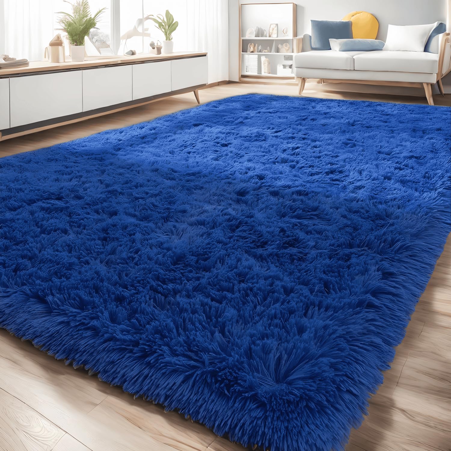 linyingdian Alfombra Peluda, Alfombra para niños, Alfombra Suave Antideslizante, Moderna y Suave, Adecuada para Sala de Estar, habitación Infantil, Dormitorio. (Azul, 120x160cm)