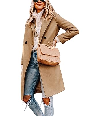 Hooever Women's Winter Wool Coat Casual Notch Lapel Single-Breasted Peacoat