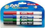 EXPO Dry Erase Markers, Low Odour Ink, Assorted Colours, Fine Tip, 4 Count