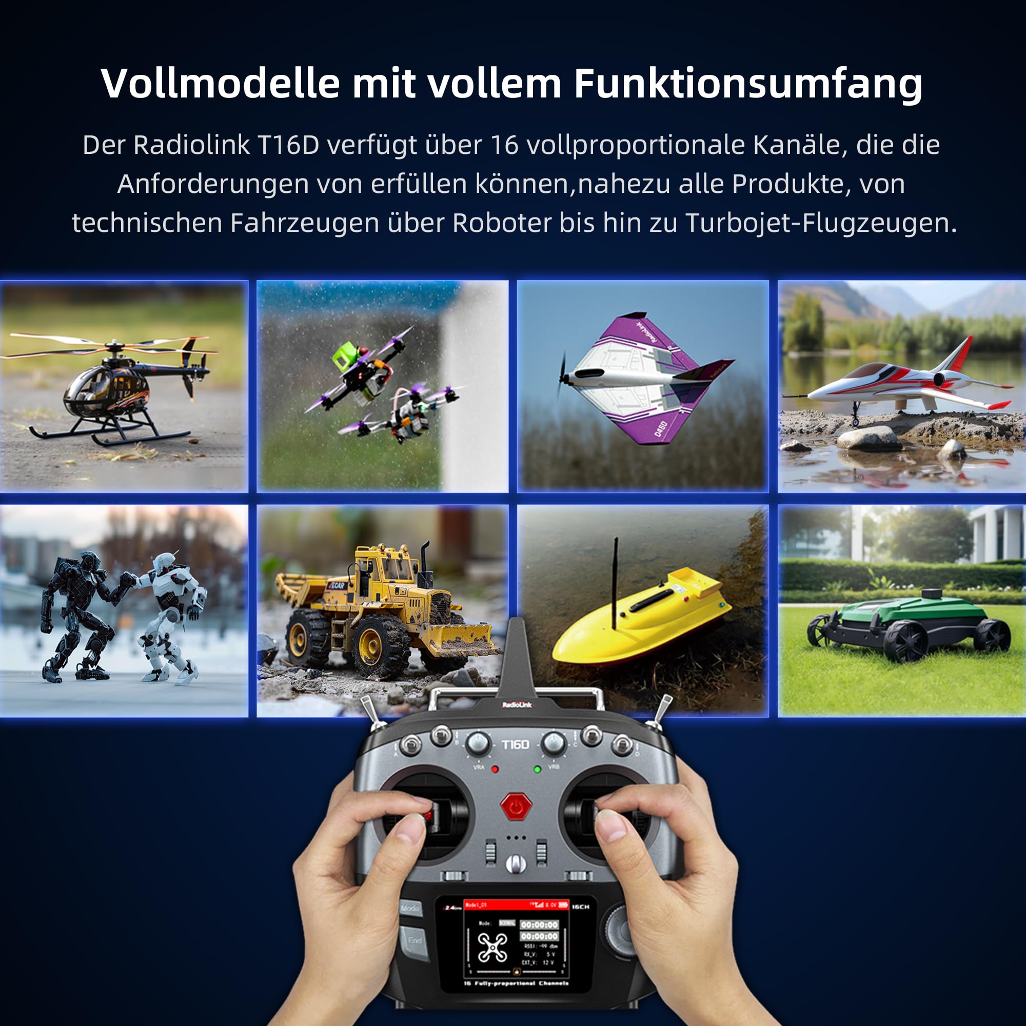 Radiolink T16D 16CH 2.4G RC Sender und R16F Empfänger | ELRS, Crossfire Module, Benutzerdefinierter Sprachübertragung, 100 Modelle, für RC-Flugzeuge, Drohnen, Autos und Boote