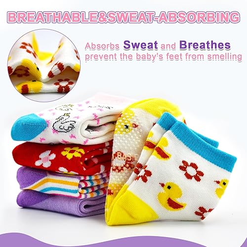 Miniatura 5 de HYCLES Calcetines Antideslizantes para Niños Pequeños, 12 Pares de Calcetines de Algodón con Agarre Antideslizante para Niños y Niñas de 1-7 años y