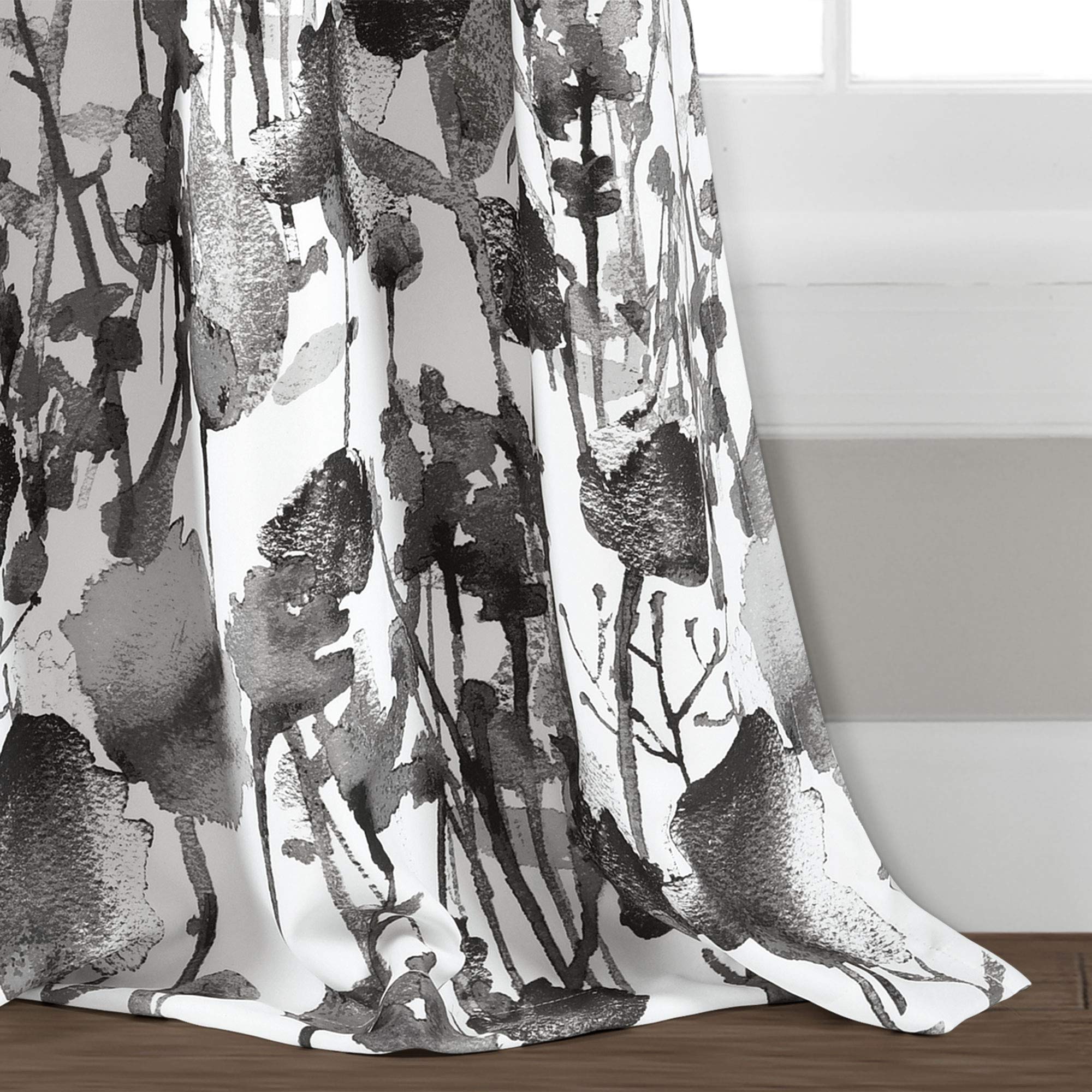 Lush Decor Zuri Flora Light Filtering Window Curtain Panel Pair, 52" W x 84" L, White & Black, W 52" x L 84" (2 Panels) - Image 3