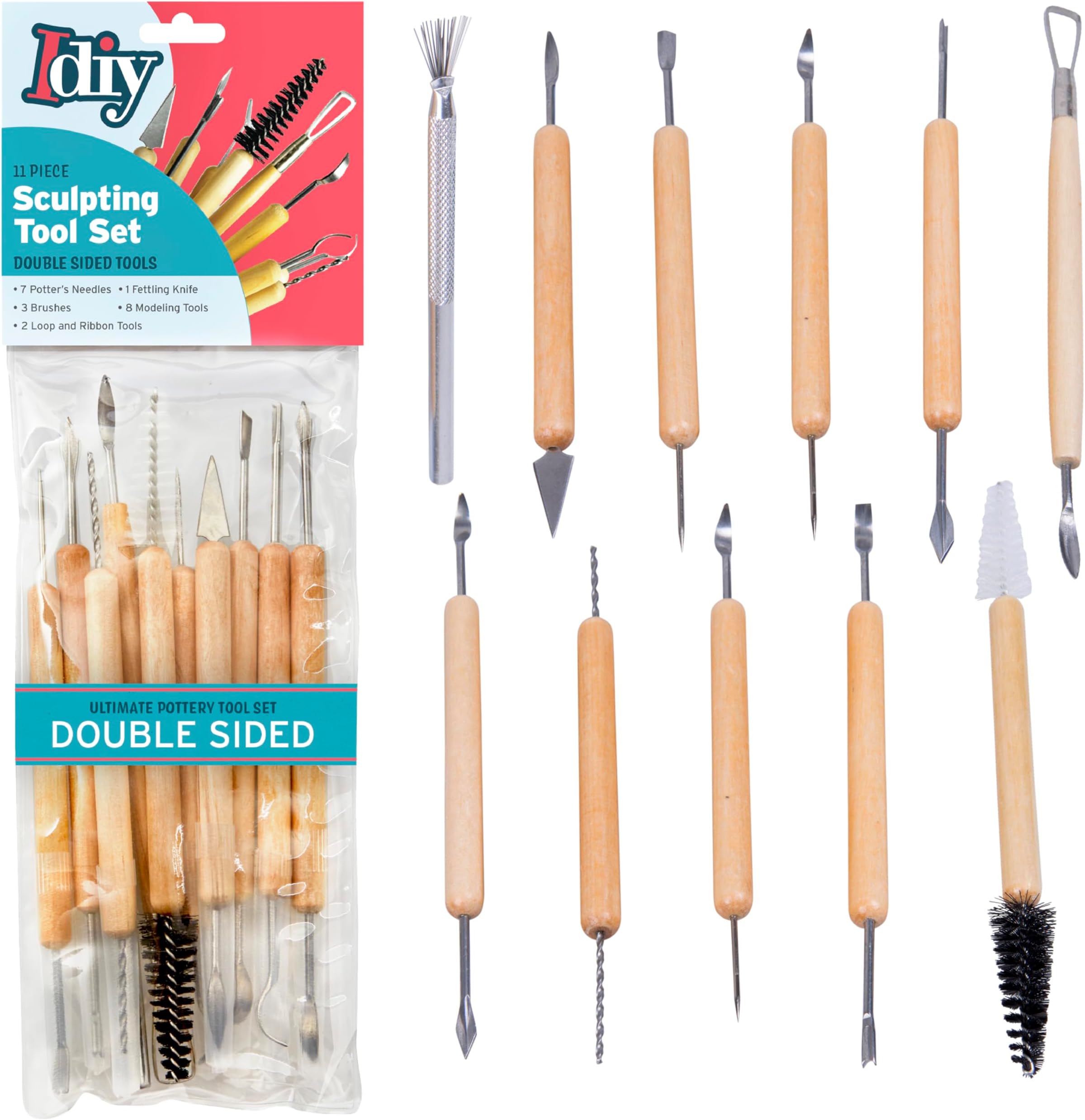 Clay Sculpting Tool Kit - 21 Tip Double Sided, 11pc Beginner Pottery Tool Set for Clay, Wood Carving, Ceramic Arts & Crafts, Molding, Modeling, Shaping - Great Holiday Xmas Gift & Stocking Stuffer