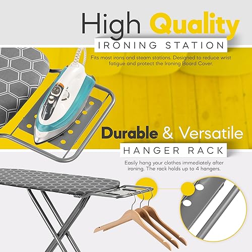 Miniatura 6 de Tabla de Planchar de Tamaño Completo 57" L X 15" A, Tabla de Planchar Grande y Ancha Resistente con Descanso para Plancha, Tabla de Planchar Gris
