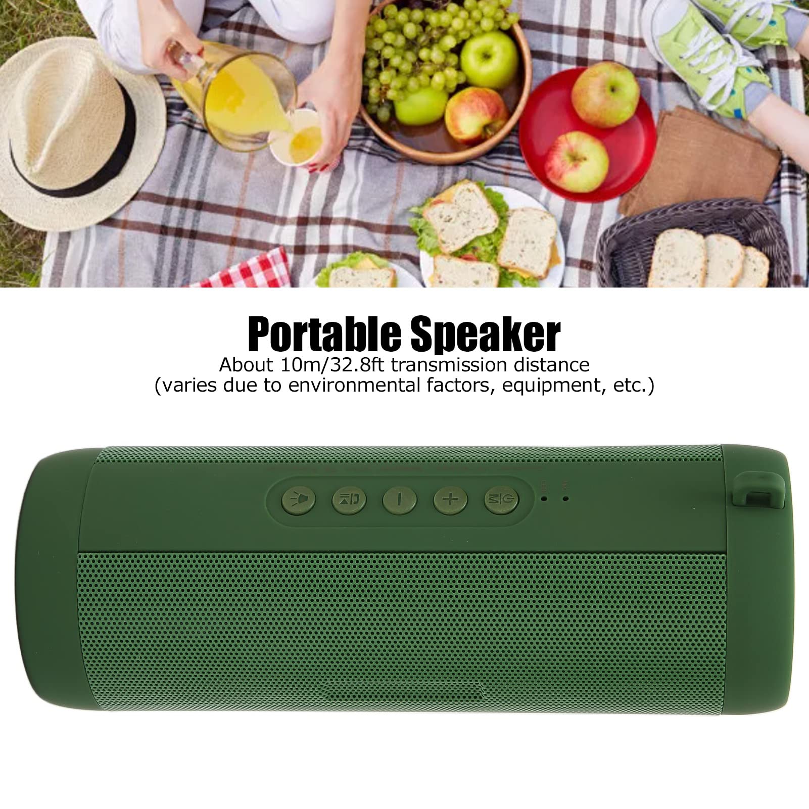Haut-Parleur Bluetooth Portable, étanche, sans Fil, avec Lampe de Poche, pour Le Camping et Les Activités de Plein Air (Verte)