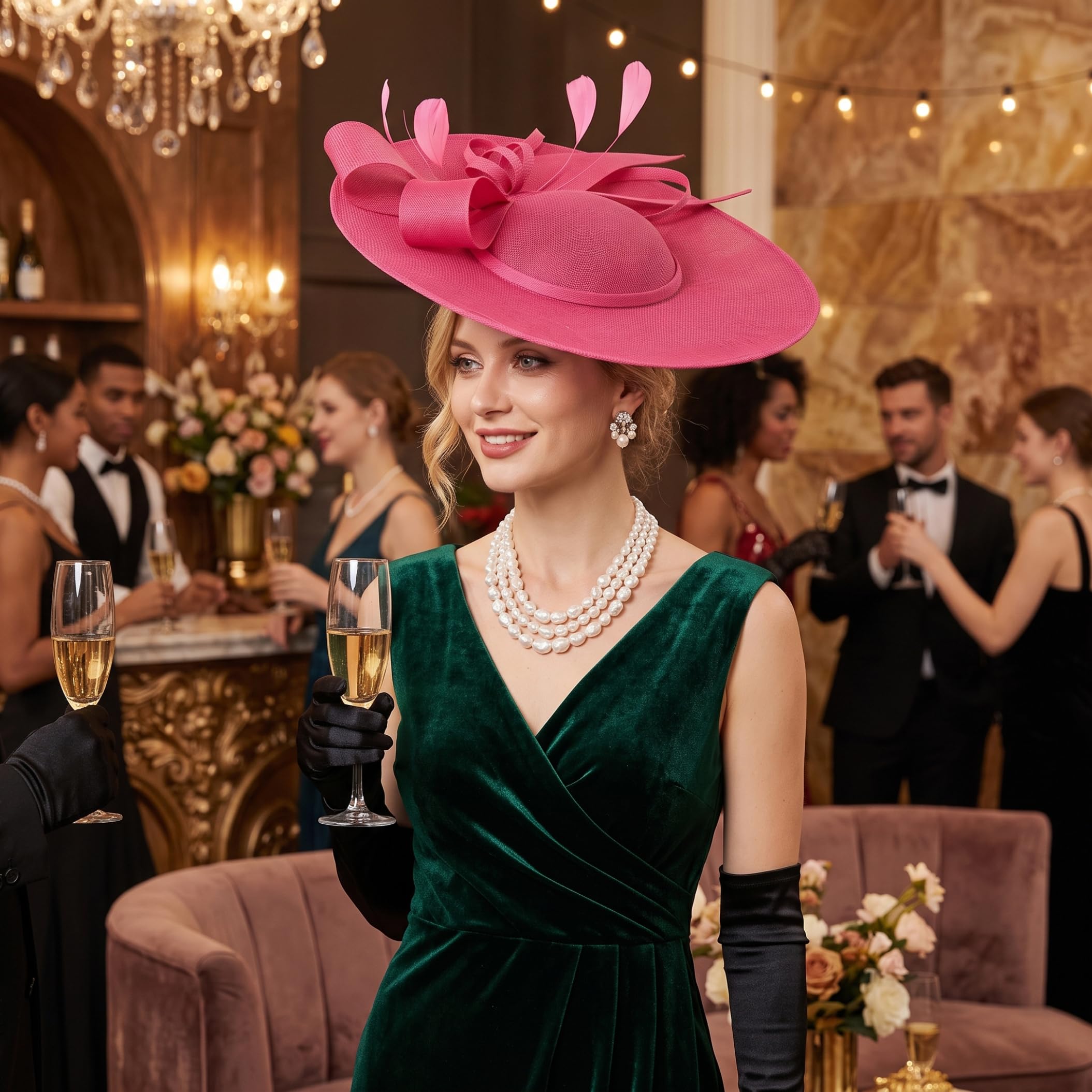 Cappello fascinator da donna, cappelli da tè con fiocco da donna rosa rosso | Cappello Fascinator con fiocco e accenti raffinati, vestibilità di 40 cm, ideale per tea party e matrimoni