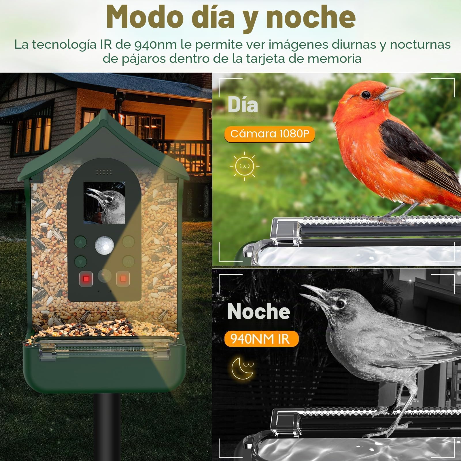 Comedero Pajaros Camara Inteligente, 1080P HD Comedero Pájaros Exterior Comedero para Pájaros Que Graba Automáticamente Videos e Imágenes es Adecuado para Jardines Exteriores