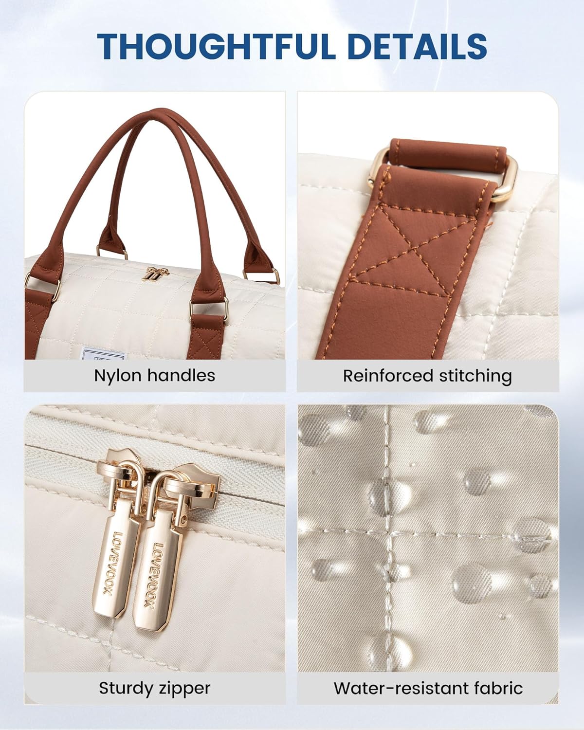 LOVEVOOK Large Duffle Bag for Travel, Puffer Weekend Bags for Women Travel Tote, Carry on Duffel Bag for Airplanes, 18 Inch Personal Item Bag Gym Bag Women, Black-White-Brown - Image 6