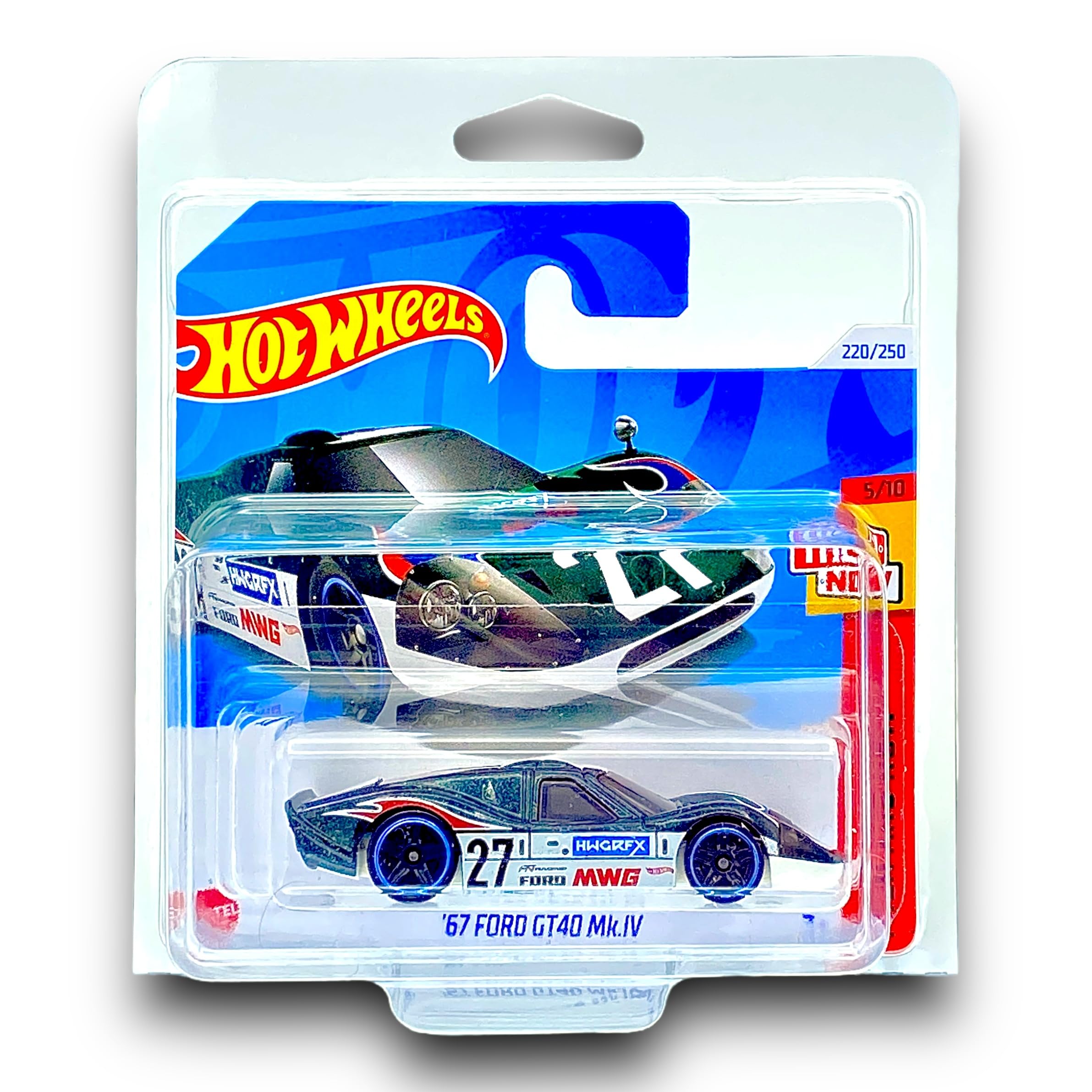 Hot Wheels '67 Ford GT40 Mk.IV (Metallic Dark Green & White) 5/10 Then and Now - 2024-220/250 (Short Card) - includes a KLAS Car Keeper Protector Case - HTC69