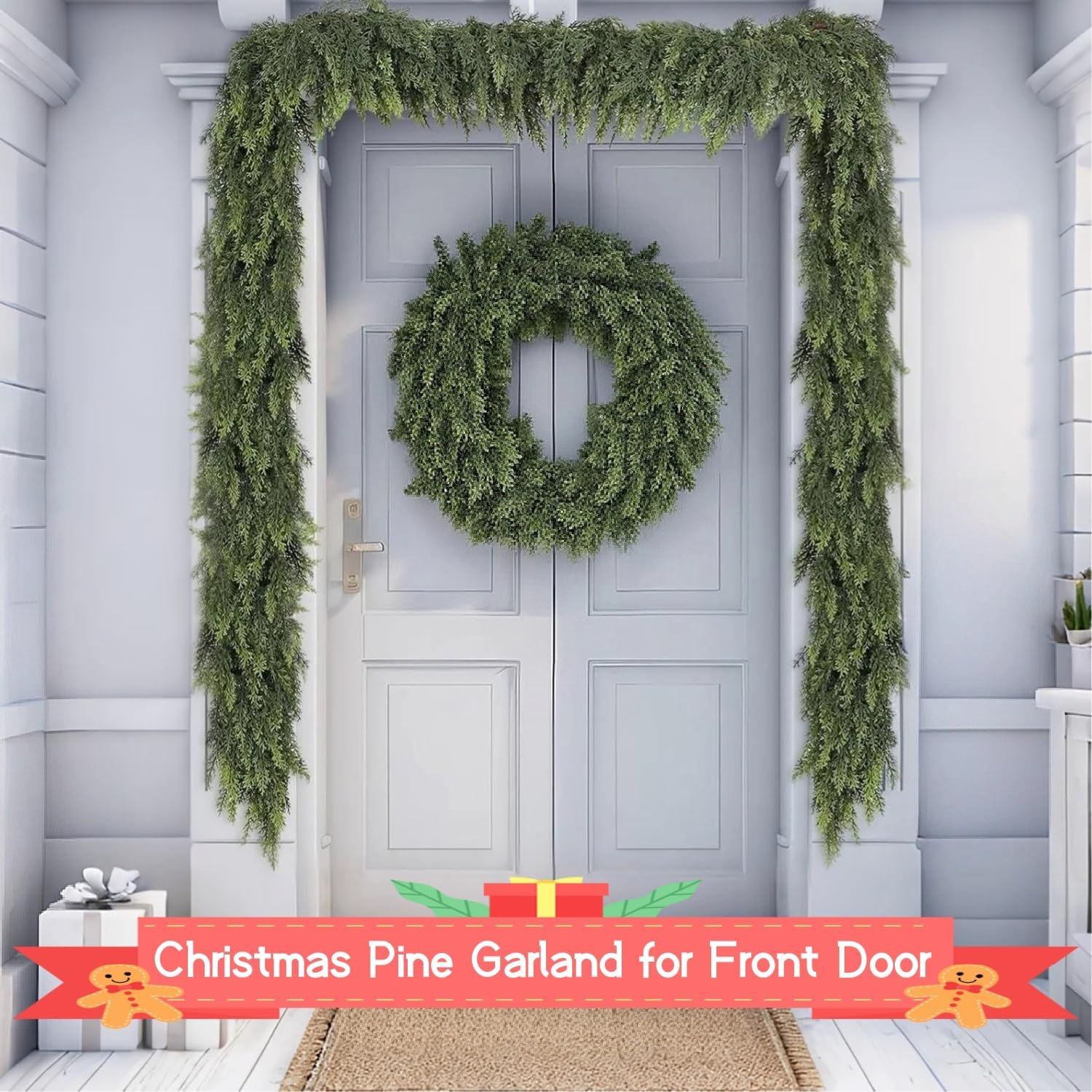 2Pcs 6FT Cedar Garland, 138 Tips Real Touch Christmas Garland, Artificial Winter Pine Garland for Mantle Table, Outdoor Christmas Decorations Clearance Indoor Greenery Garlands Holiday Decorations