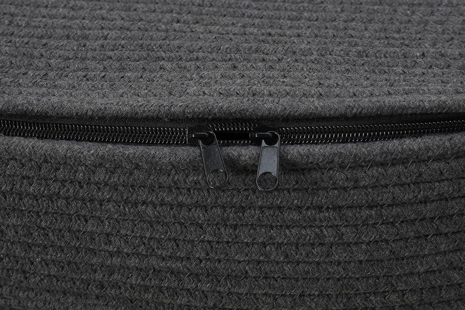 Extra Large Cotton Rope Rectangular Basket with Lid and Zipper, Versatile Laundry Hamper and Cloth Bin for Clothes, Towels, Blankets, Living Room Organization (All Dark Grey, 22”x14”x18”)