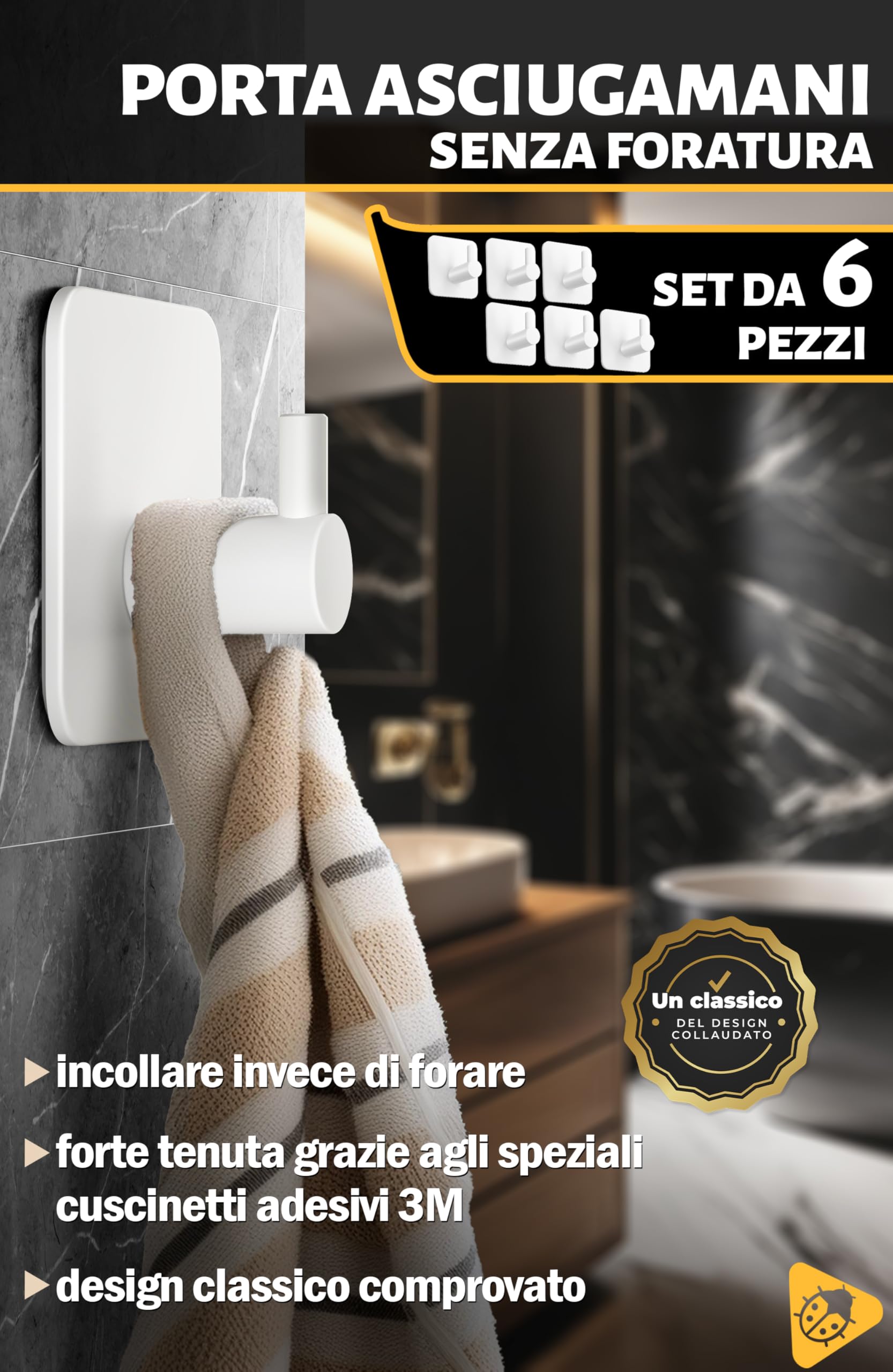 Menz Ganci per asciugamani per bagno e cucina – Ganci adesivi in