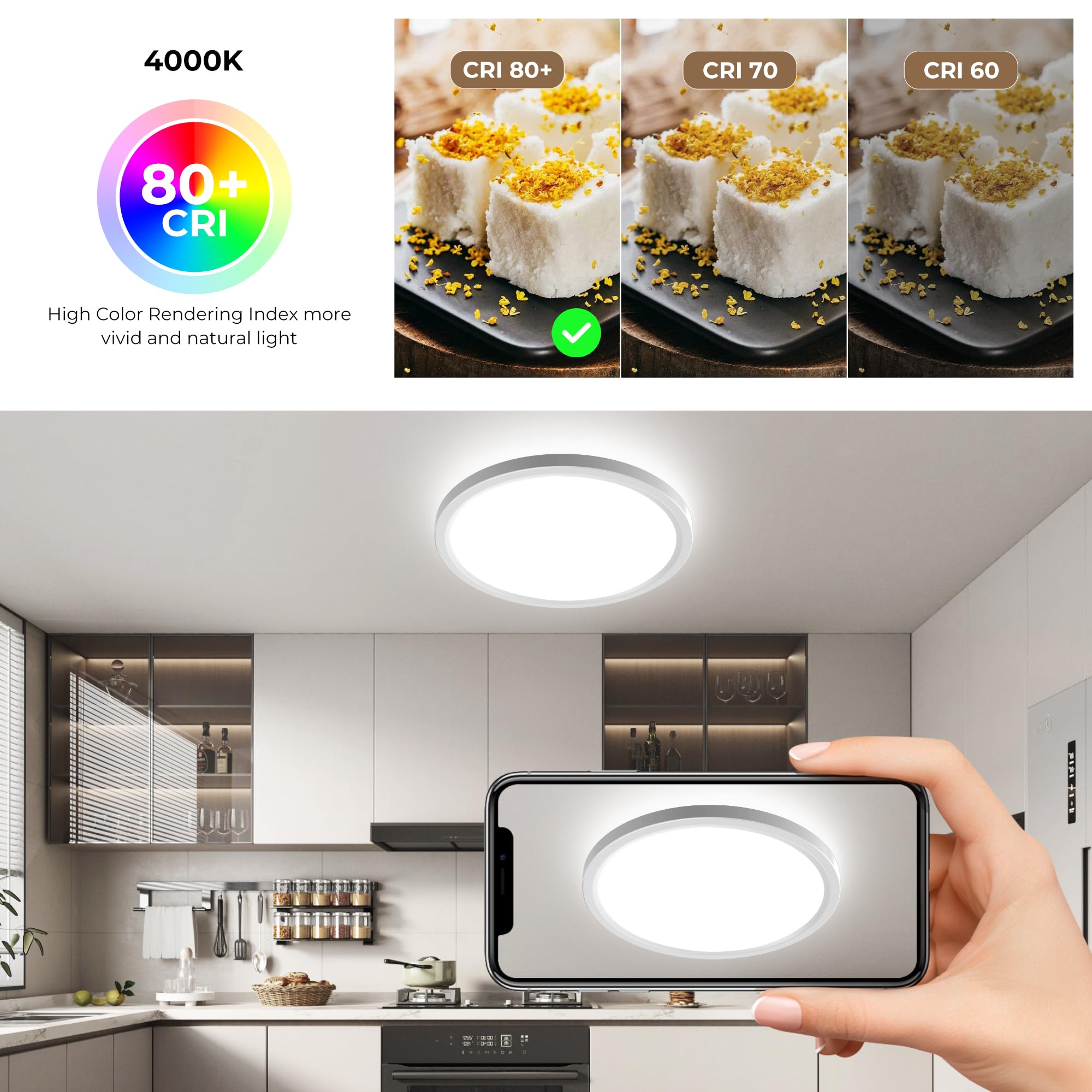 EASY EAGLE Deckenlampe LED Deckenleuchte Flach 40CM, 4000K Rund Badezimmer Lampe Badlampe Decke Küchenlampe für Bad Flur Schlafzimmer Balkon Wohnzimmer Küche Keller 48W 4800LM