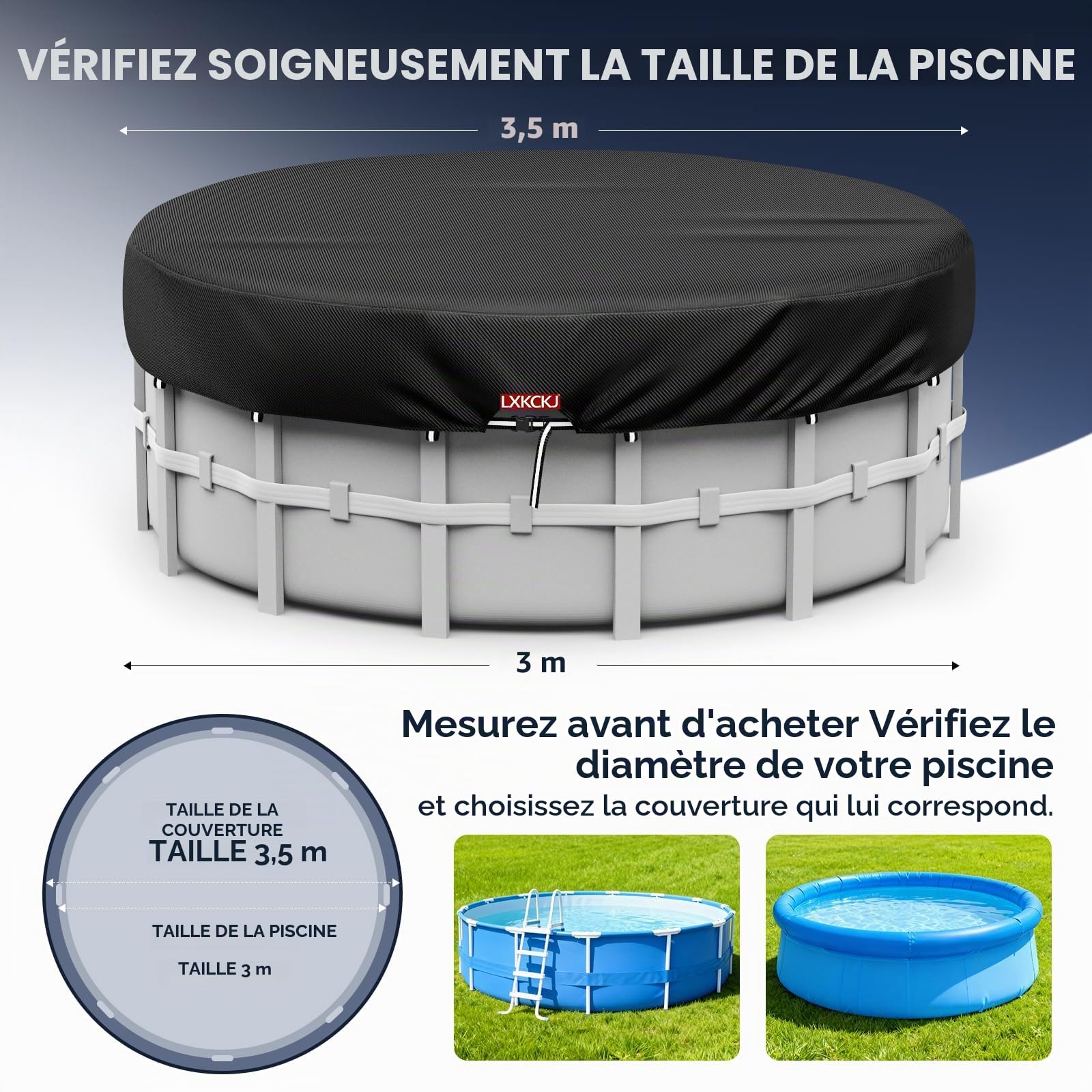 LXKCKJ Bâche 4 Saisons pour Piscine Hors Sol, Bâche Protection pour Piscine, Couverture de Extérieur Ronde Spa Baignoire idéale pour Garder Votre Piscine Propre (3,1 M, Noir)