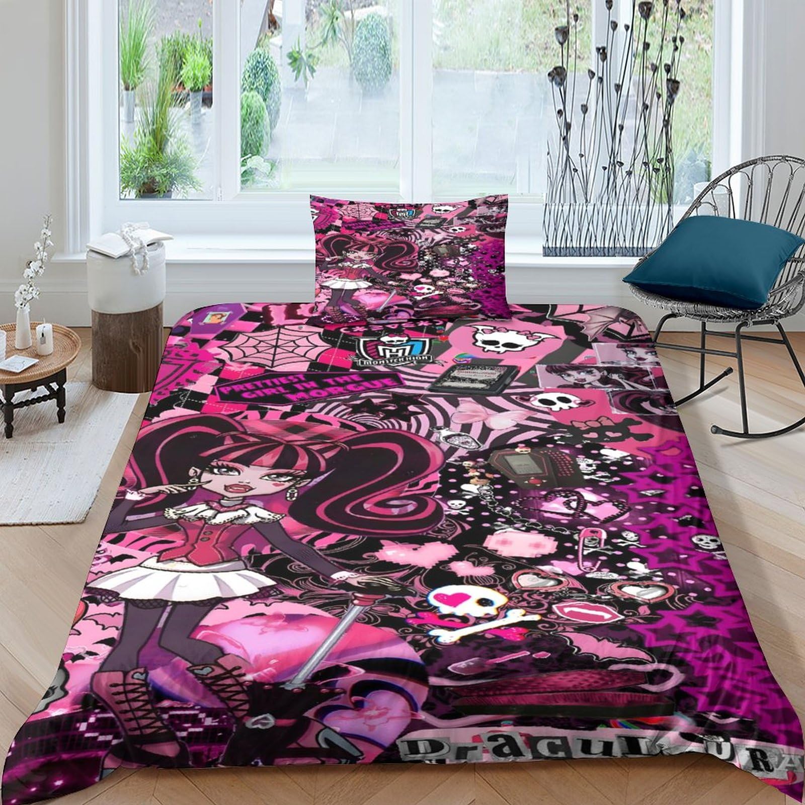 BYTUGIMonster High Quilt Cover 3D Print Comforter Covers for Boys Girls Duvet Cover with Zipper Closure Soft Microfiber with Pillow Cases Bedding Set 2 Pieces Single（135x200cm）