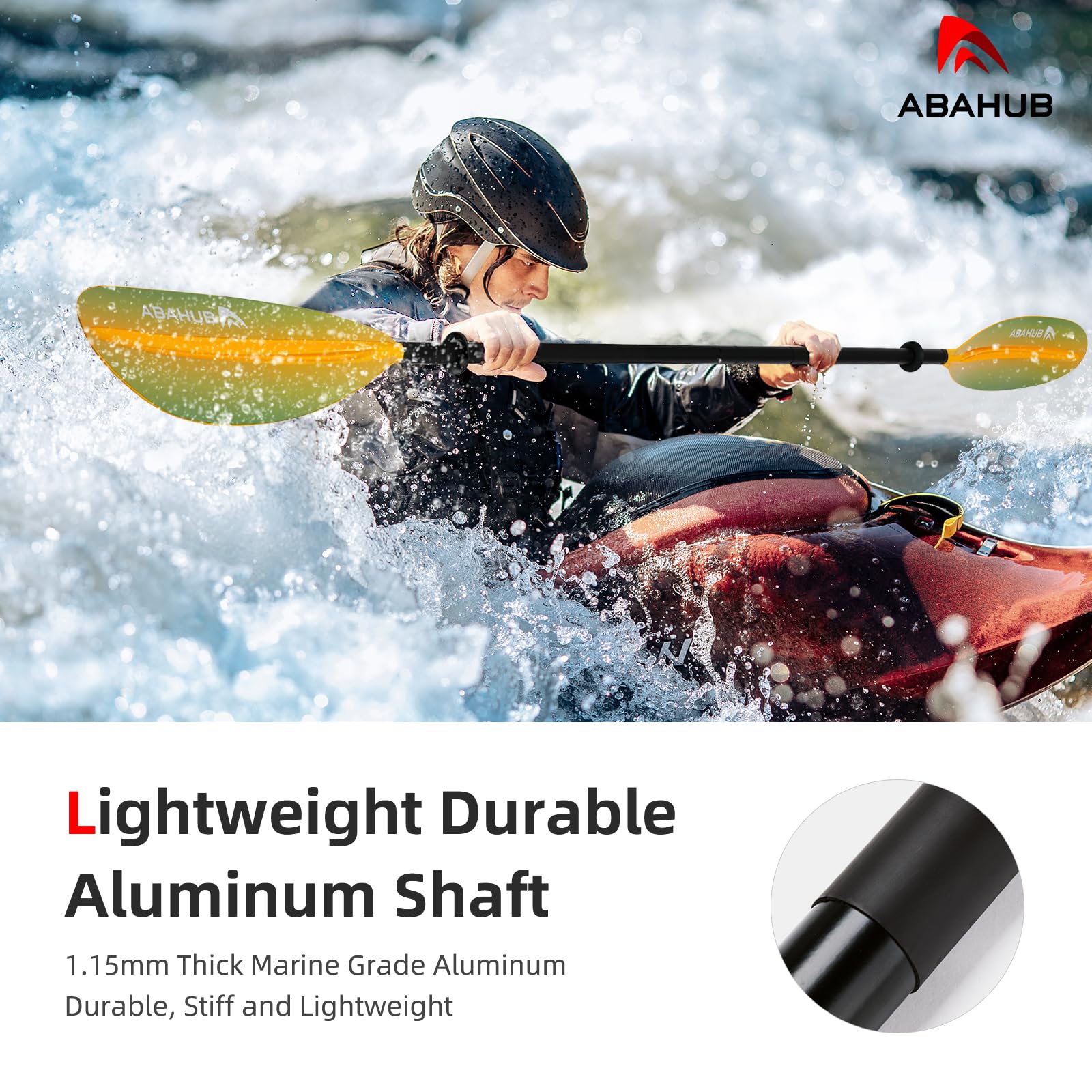 Abahub 218/230/241cm Pagaie Kayak Rame Double Paddle Aluminium avec Paddleline pour Kayak Aviron Bateau Canoë,Tige en Alliage d’Aluminium, Lames en Plastique Noir/Blanc/Rouge/Bleu/Vert/Orange/Jaune
